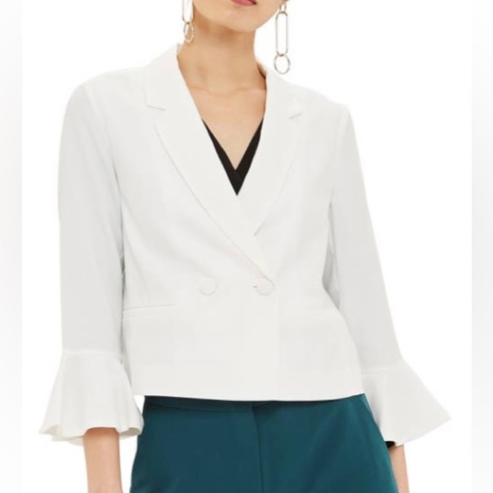 Topshop Frill Sleeve Double Breasted Jacket